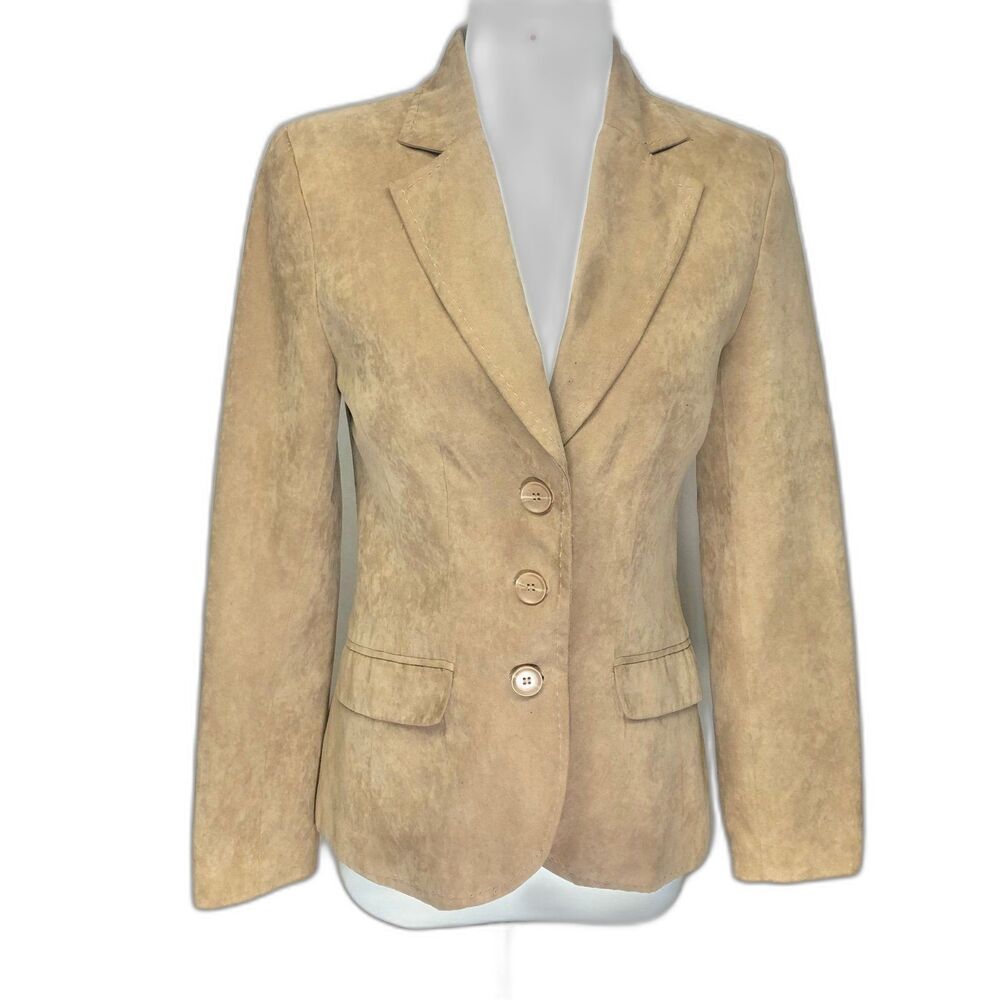 H&M Tan Beige Suede Blazer Slim Fit formal business womens size 6